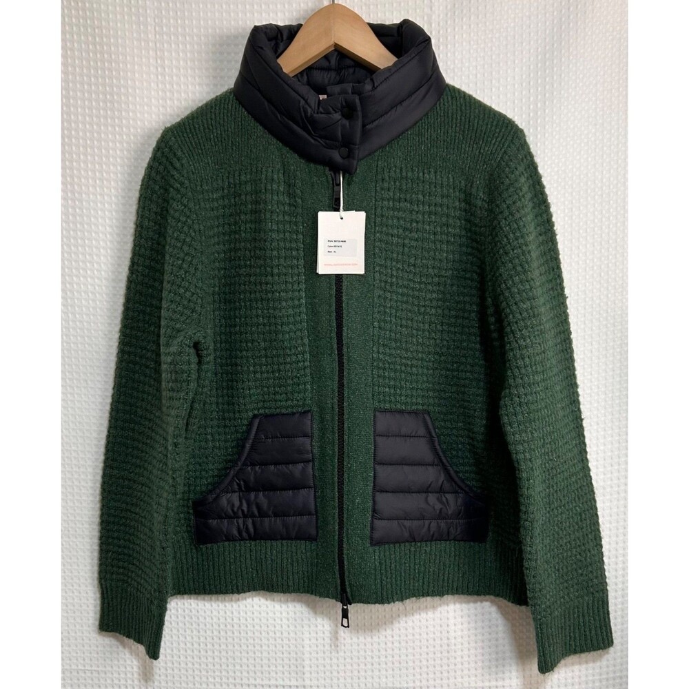 NWT $440 Lisa Todd Size XL Posh Puffer Knit‎ Cardigan Sweater Estate Green d